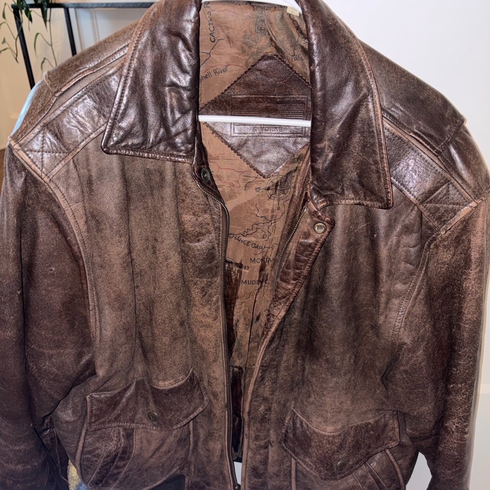 Roundtree & Yorke Dark Brown Leather Bomber Jacket